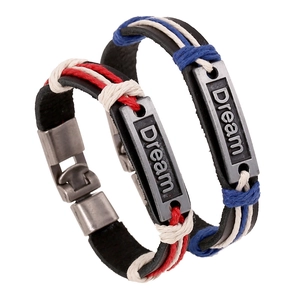 Dream Alloy Metal Plate Genuine Leather Braided Bracelet For Couples Men Women Handwoven Punk Retro Style Wristband Gift