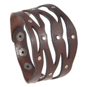 Bracelet Ajustable en Cuir de Vache Ajouré avec Rivets Punk Hip Hop Large Bande Bracelet pour Hommes Femmes Bijoux