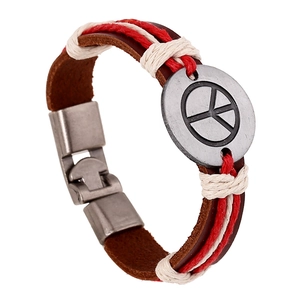 Vintage Friedenszeichen Geflochtenes Rindsleder Armband Für Herren Damen Punk Ethnisch Handgefertigt Legierung Schnalle Schmuck Geschenk