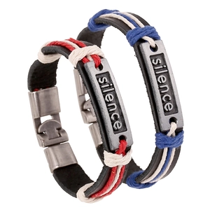 Bracelets de Couple Tressés en Cuir de Vachette Véritable Gravé Silence Style Punk Vintage Bracelet de Main Unisexe Bijou Cadeau