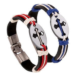 Vintage Genuine Leather Braided Cross Bracelet For Men Women Couple Punk Retro Handmade Alloy Jewelry Adjustable Wristband