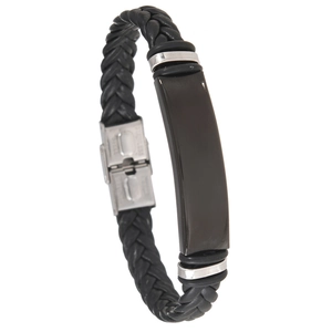 Men's Braided PU Leather Bracelet Stainless Steel Metal Plate Clasp Wristband Simple Business Casual Fashion Jewelry Gift