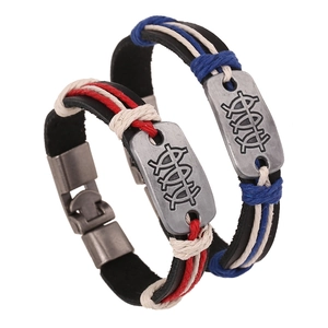 Vintage Punk Genuine Leather Hand-woven Bracelet For Men Women Cowhide Cord Alloy Abstract Symbol Charm Bracelet Retro Jewelry Gift