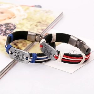 Retro punk braided leather bracelet set with totem zinc alloy charms and buckle clasp
