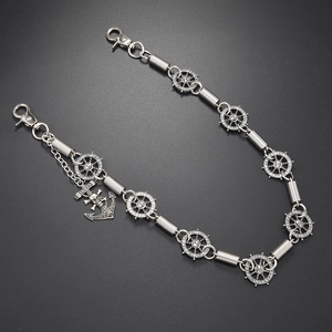 Punk anchor and helm trousers chain for men with skull details and antique silver finish