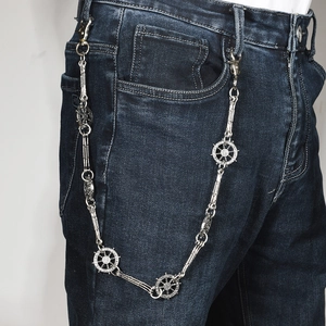 Chaîne de pantalon punk en métal argenté avec maillons gouvernail pour jean et streetwear