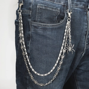Gothic spider layered silver metal pant chain with charms for hip-hop streetwear style