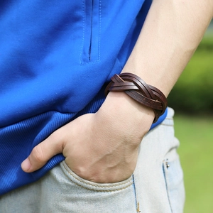 Handcrafted vintage dark brown braided leather infinity knot bracelet for men and women