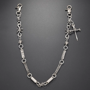 Punk Gothic Metall Hosenkette Für Herren Damen Silberfarbene Geldbörsenkette Mit Totenkopf Kreuz Würfel Stacheldraht Modeschmuck