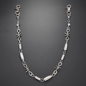 Punk Silver Metal Pants Chain With Barbed Wire Dice Bullet Charms Gothic Hip Hop Jeans Waist Chain For Men Women