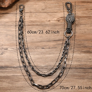 Double-layer punk pants chain with skull medallion, showing lengths of 60cm and 70cm