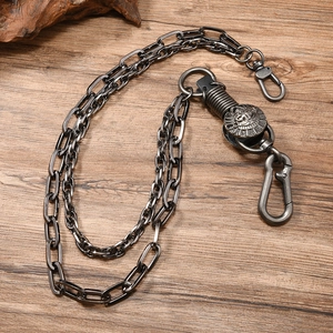 Double-layer chunky retro metal chain for pants with sun medallion and lobster clasps