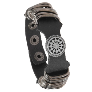 Punk Retro Leather Bracelet For Men Women Cowhide Alloy Sun Pattern Rock Bangle Adjustable Snap Button Fashion Jewelry
