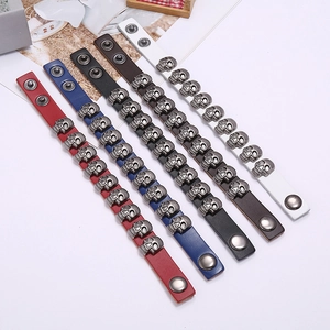 Punk style leather bracelets with metal skull studs in five various colors