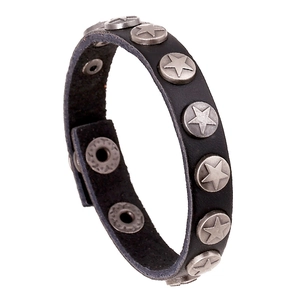 Punk Vintage Genuine Leather Bracelet For Men Women Adjustable Star Rivet Studded Cuff Bangle Fashion Hip Hop Hand Jewelry
