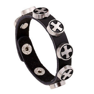 Vintage Punk Genuine Cowhide Leather Bracelet For Men Women Alloy Cross Rivets Adjustable Rock Biker Gothic Fashion Jewelry
