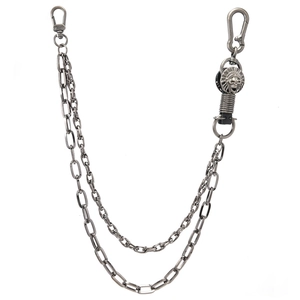 Retro double-layered chunky waist chain with tribal skull relief and lobster clasp