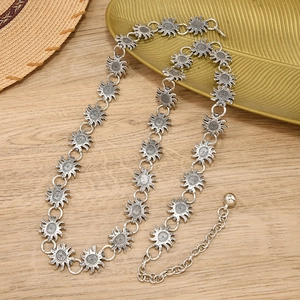 Vintage silver sunflower metal waist chain with adjustable lobster clasp for women