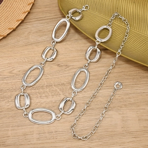 Modern hollow oval link metal waist chain with adjustable lobster clasp in silver finish