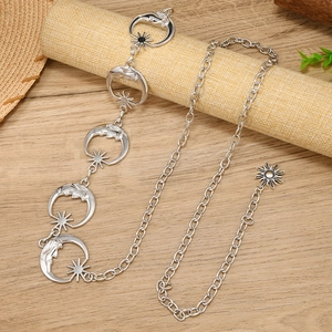 Silver bohemian moon and sun charm chain belt with celestial astrology pendants