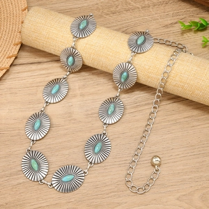 Bohemian vintage silver waist chain with turquoise stones for dresses and jeans