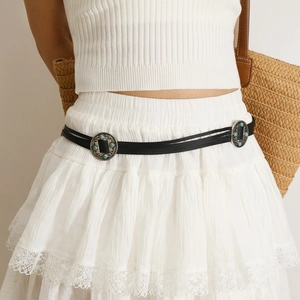 Ceinture de Taille en Cuir PU Western Cowboy Bohème pour Femme Chaîne de Taille Vintage Argent Turquoise Glands Accessoire