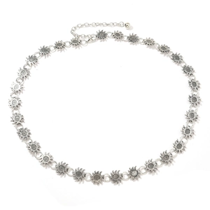 Vintage Sunburst Flower Metal Waist Chain Belt For Women Bohemian Silver Alloy Link Chain Decorative Dress Belt Accessories