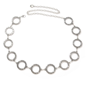 Chic silver hollow circle metal waist chain with textured rings and adjustable lobster clasp