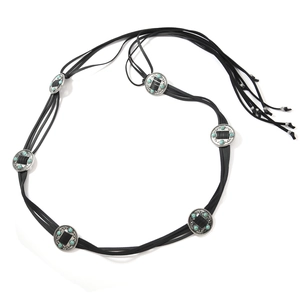 Ceinture concho rétro en cuir PU multi-cordons avec ornements en pierre turquoise