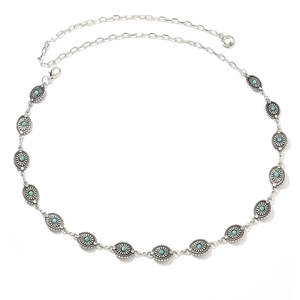 Vintage bohemian metal waist chain with turquoise sunflower motifs for dresses