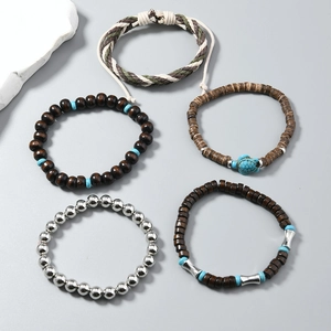 Ensemble de 5 bracelets bohèmes avec tortue, perles turquoise et cordes tressées