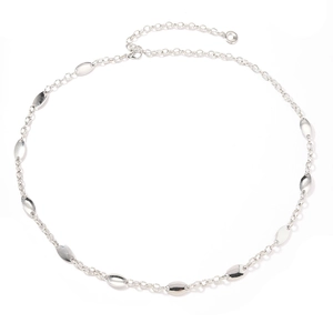 Bohemian silver metal waist chain with oval discs and adjustable lobster clasp for skirts