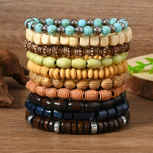 Lot de 10 bracelets bohèmes avec perles en bois et pierres colorées pour couples
