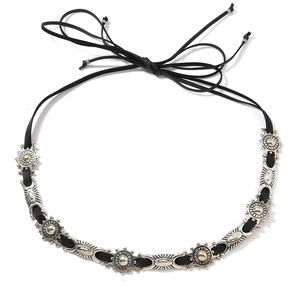 Bohemian retro metal carved PU leather belt with sunburst pattern for vintage jeans