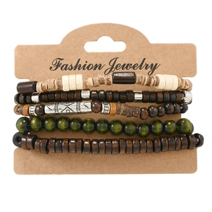 Lot de 5 bracelets multicouches pour hommes avec perles en bois et breloques ethniques