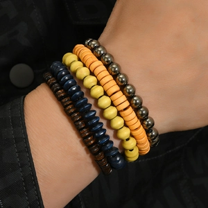 Bohemian multilayer wood bead bracelet set for men and women with five unique styles