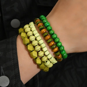 Retro multilayer wooden bead bracelet set for men and women with bohemian style beads