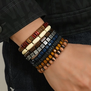 Multilayer beaded wooden bracelet set for men and women with ethnic retro style beads