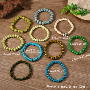Retro multi-layer wooden bead bracelet set for men and women with skull charm