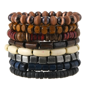 Handmade multilayer elastic wooden bead bracelets set for men and women in retro style