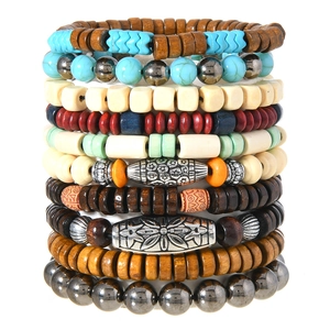 Bohemian multilayer beaded bracelet set with turquoise stones and wooden beads for daily wear