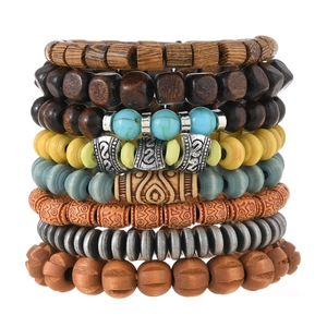 Bracelets en Perles de Bois Rétro Pour Hommes Fait Main Multicouche Élastique Tribal Ethnique Style Bohème Bijoux Designs Assortis