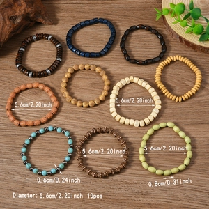 Lot de 10 bracelets bohèmes en perles de bois vintage pour hommes et femmes