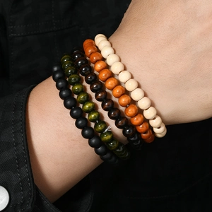 Handgefertigtes Holzperlen-Armband-Set für Herren in vier Farben mit Gummizug