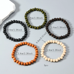 5-teiliges Set handgefertigte elastische Holzperlen-Armbänder in Farben für Herren
