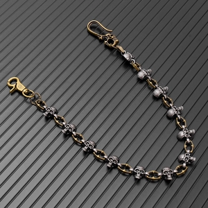 Close-up of gothic skull chain with antique silver and bronze finish for biker wallets