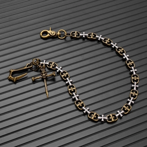 Chaîne de pantalon punk gothique avec maillons de croix et pendentif crâne