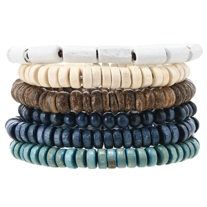 Handmade Bohemian Wood Bead Coconut Shell Bracelet Set For Women Elastic Stackable Beaded Bracelet Ethnic Jewelry