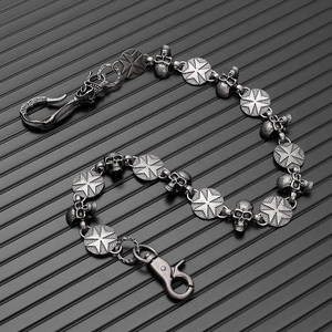 Punk metal skull waist chain with vintage finish and cross charms for bikers