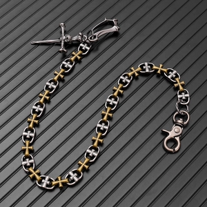 Chaîne de pantalon punk gothique avec maillons en croix et pendentif tête de mort bicolore
